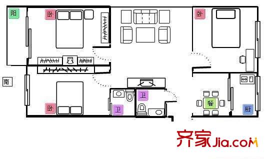 雙?；▓@ 3室 戶型圖