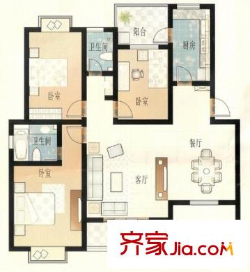 金源世界中心戶型圖3室2廳 戶型圖 3室2廳2衛(wèi)1廚