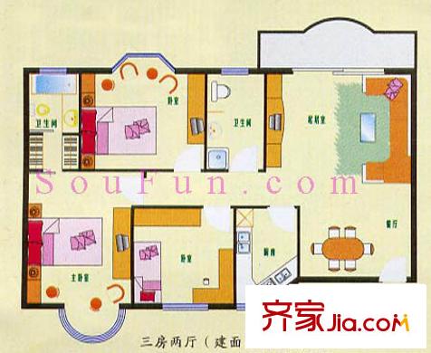 金色世家戶型圖3室2廳2衛(wèi)1廚