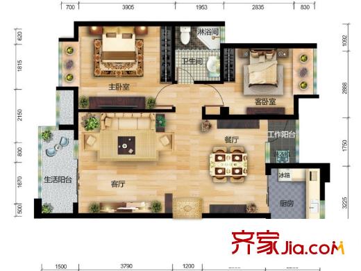 夢(mèng)湖香郡 戶型圖 2居