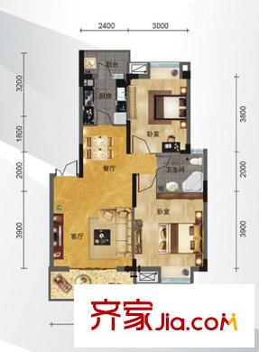 馨悅國際戶型圖E-2戶型 2室2廳1衛(wèi)1廚