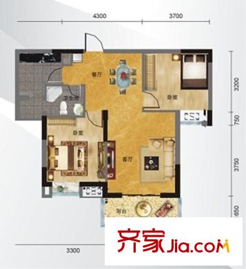 馨悅國際戶型圖D-2戶型 2室2廳1衛(wèi)1廚