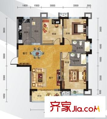 馨悅國際戶型圖A-3戶型 3室2廳2衛(wèi)1廚