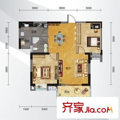 馨悅國際戶型圖A-2戶型 2室2廳1衛(wèi)1廚