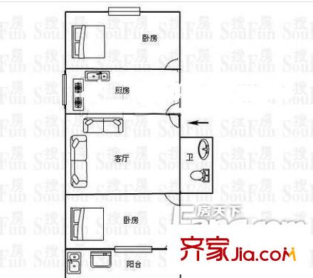 安福新村 2室 戶型圖
