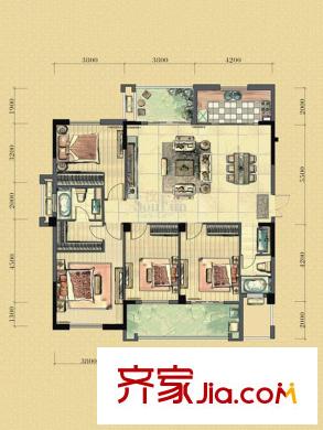 中庚紫金香山戶型圖12#06單元 4室2廳2衛(wèi)1廚