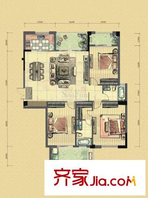 中庚紫金香山戶型圖12#04單元 3室2廳2衛(wèi)1廚