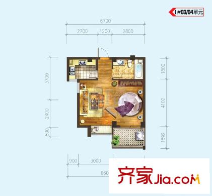 優(yōu)派凱城戶型圖1# 03 04單元 1室1廳1衛(wèi)1廚