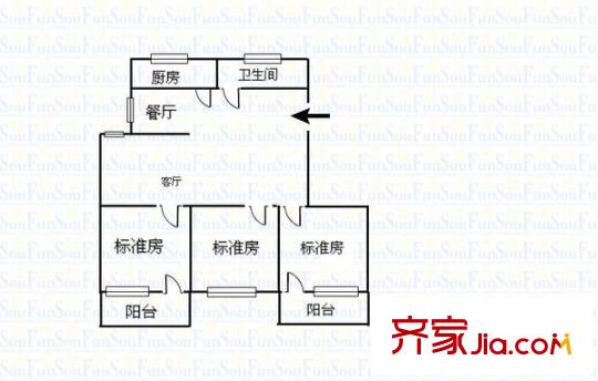 九彩華庭 3室 戶型圖