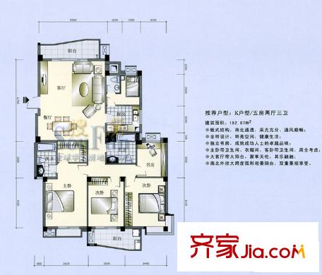 濱江麗景三期美麗園戶型圖濱江麗景 戶型圖 5室2廳3衛(wèi)
