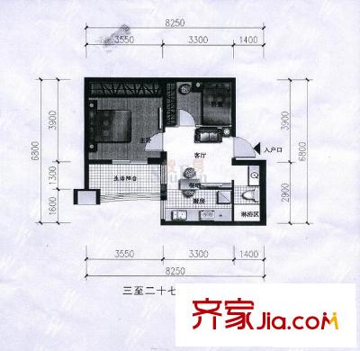 洋中花園文景苑戶型圖13號(hào)戶型 2室1廳1衛(wèi)1廚
