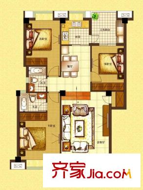 江浩尚景園戶型圖A戶型 3室3廳3衛(wèi)1廚