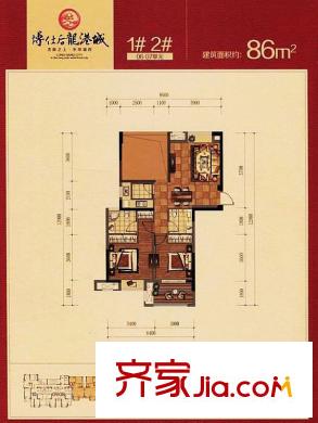 博仕后龍港城戶型圖1#2# 06 07單元86平方米 3室2廳2衛(wèi)1廚