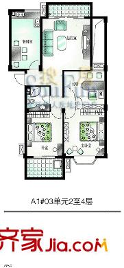 三木都市田園戶型圖3室1廳1衛(wèi)1廚