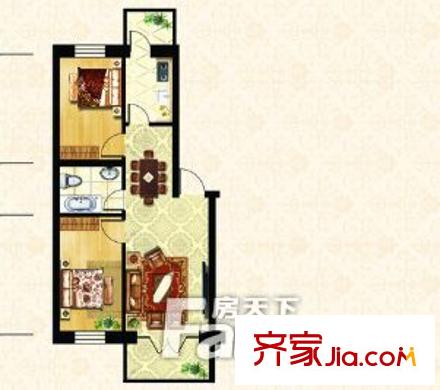 香格里嘉園戶型圖2室1廳 戶型圖 2室1廳