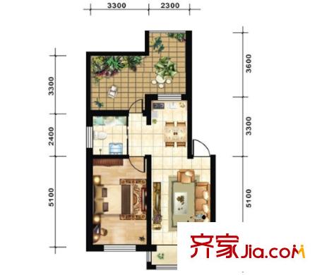 國信新城二期戶型圖1室2廳 1室2廳