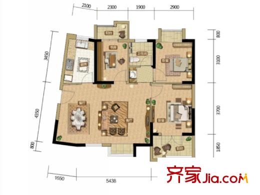 百步亭?金橋匯戶型圖住宅A2戶型 3室2廳1衛(wèi)1廚