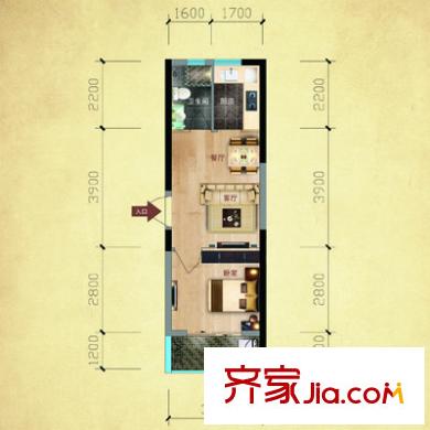 福晟錢隆公館戶型圖1#樓08、09單元戶型 1室1廳1衛(wèi)1廚