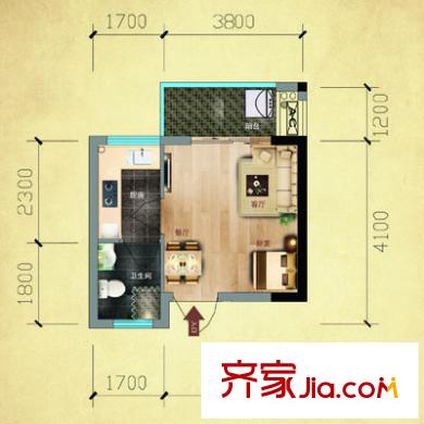 福晟錢隆公館戶型圖1#樓07、10單元戶型 1室1廳1衛(wèi)1廚