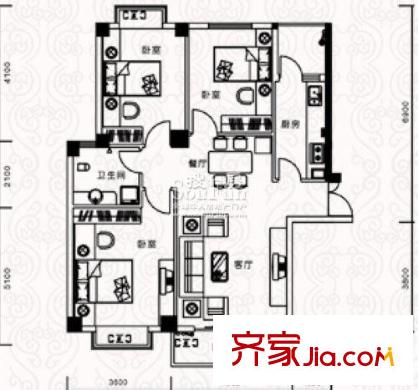 景江御水天成戶型圖C 3室2廳1衛(wèi)