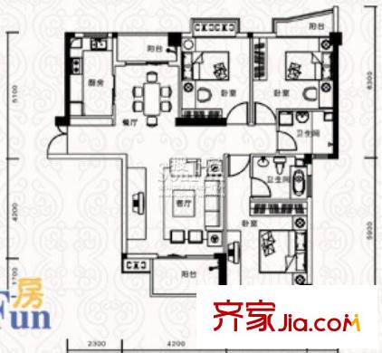 景江御水天成戶型圖E 3室2廳2衛(wèi)