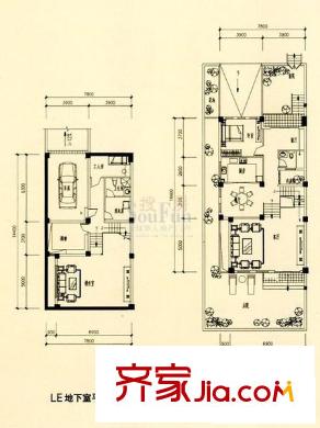 陽光理想城丹寧頓小鎮(zhèn)戶型圖LE地下室、一層平面圖 4室4廳4衛(wèi)1廚