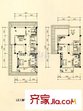 陽光理想城丹寧頓小鎮(zhèn)戶型圖LE二層、三層平面圖 4室4廳4衛(wèi)1廚