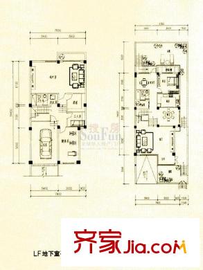陽光理想城丹寧頓小鎮(zhèn)戶型圖LF地下室、一層平面圖 4室4廳4衛(wèi)1廚