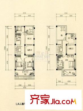 陽光理想城丹寧頓小鎮(zhèn)戶型圖B組團(tuán)LA二層、三層平面圖 4室3廳4衛(wèi)1廚