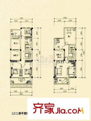 陽光理想城丹寧頓小鎮(zhèn)戶型圖B組團LC二層、三層平面圖 4室3廳4衛(wèi)1廚