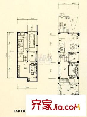 陽光理想城丹寧頓小鎮(zhèn)戶型圖B組團(tuán)LA地下室、一層平面圖 4室3廳4衛(wèi)1廚