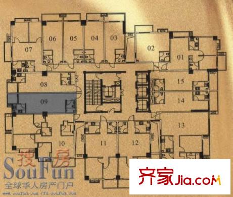 柒星佳寓戶型圖標(biāo)準(zhǔn)層09單元平面圖 2室1廳2衛(wèi)1廚