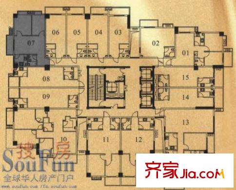 柒星佳寓戶型圖標(biāo)準(zhǔn)層07單元平面圖 2室1廳1衛(wèi)1廚