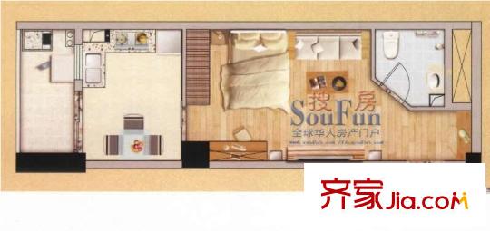 柒星佳寓戶型圖標準層15單元戶型圖 1室1廳1衛(wèi)1廚