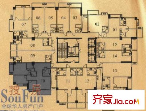 柒星佳寓戶型圖標(biāo)準(zhǔn)層10單元平面圖 2室1廳2衛(wèi)1廚
