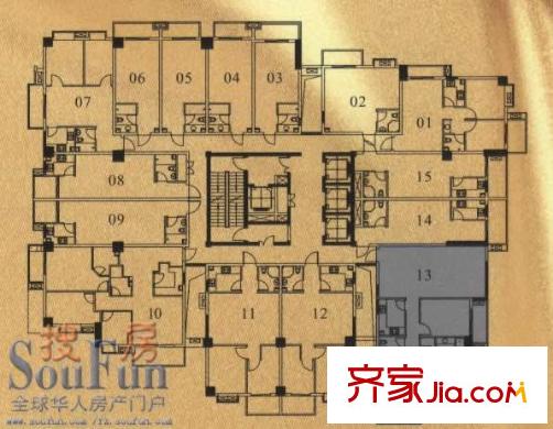 柒星佳寓戶型圖標準層13單元平面圖 3室1廳2衛(wèi)1廚