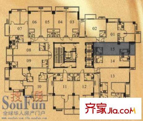 柒星佳寓戶型圖標準層15單元平面圖 1室1廳1衛(wèi)1廚
