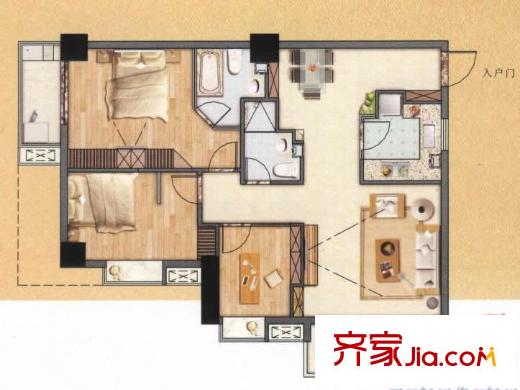 柒星佳寓戶型圖標(biāo)準(zhǔn)層10單元戶型圖 3室2廳2衛(wèi)1廚