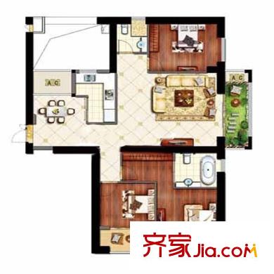 億力江濱戶型圖A3 01、02a裝修示意圖 3室2廳2衛(wèi)1廚