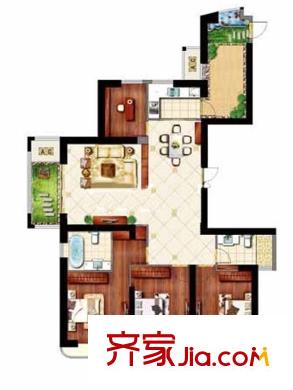 億力江濱戶型圖A1 02b裝修示意圖 4室2廳2衛(wèi)1廚