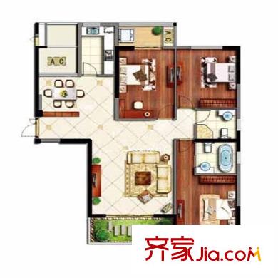 億力江濱戶型圖C2 01裝修示意圖 3室2廳2衛(wèi)1廚