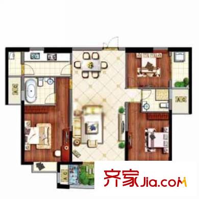 億力江濱戶型圖C2 02-b裝修示意圖 3室2廳2衛(wèi)1廚