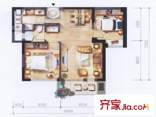 陽光理想城香草天空戶型圖攬香B2戶型圖 2室1廳2衛(wèi)