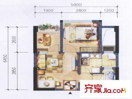 陽光理想城香草天空戶型圖攬香D2戶型圖 2室1廳2衛(wèi)