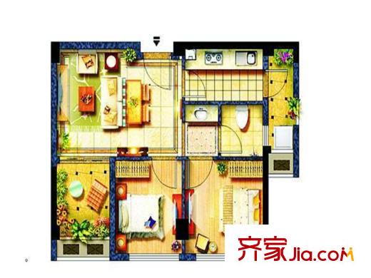 陽光理想城香草天空戶型圖花語海D1戶型 2室1廳1衛(wèi)1廚