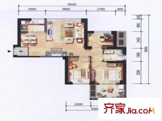 陽光理想城香草天空戶型圖攬香C1戶型圖 3室1廳2衛(wèi)