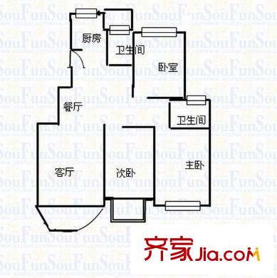 香江紅海園二期 3室 戶型圖