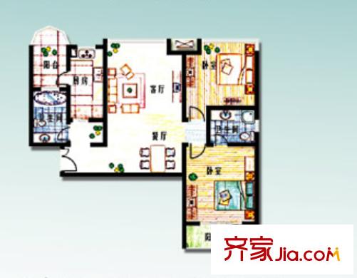 新地東方華府戶型圖2室2廳 2室2廳