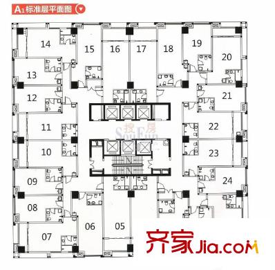 福州金融街萬達廣場戶型圖A1標(biāo)準(zhǔn)層平面圖 1室1廳1衛(wèi)1廚