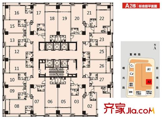 福州金融街萬達廣場戶型圖萬達A2棟標(biāo)準(zhǔn)層平面圖 1室1廳1衛(wèi)1廚